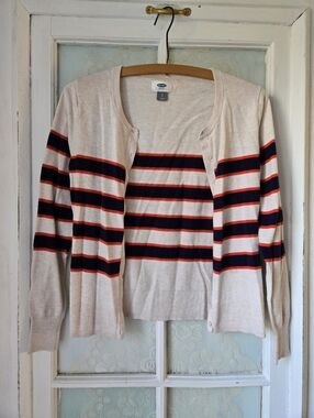 Old Navy Cream Striped Cardigan Small
